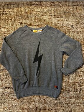 Aviator Nation Gray Crewneck with Black Lightning Bolt